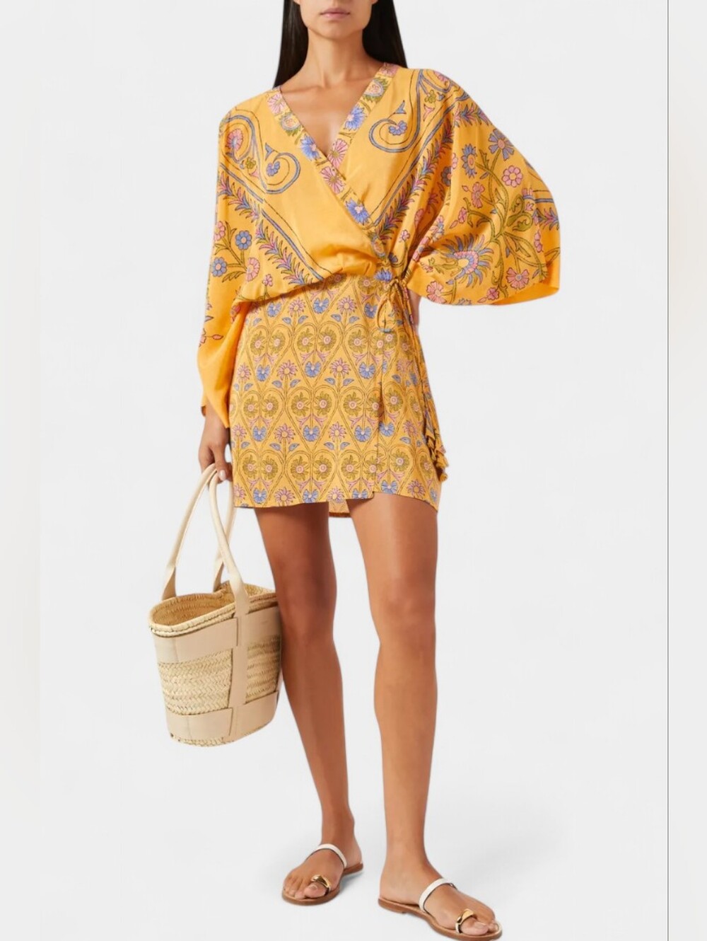 Like New Size Large Vibrant Boho Floral Print Crossover V-neck Polyester Dress